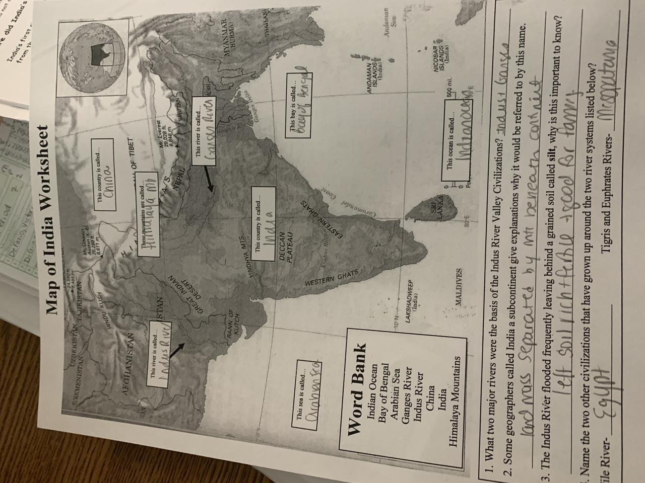 Ancient india map worksheet answer key